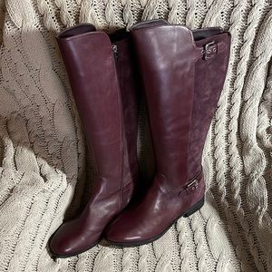 New Burgundy Wide Calf Marc Fisher Leather & Suede Damsel Riding Boots 11W